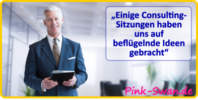 D9913, Gratis Download Werbe-Fotos & Bilder - „Einige Consulting-Sitzungen haben uns auf beflügelnde Ideen gebracht“ - 1200x610 px, PNG File, Sprache: Deutsch